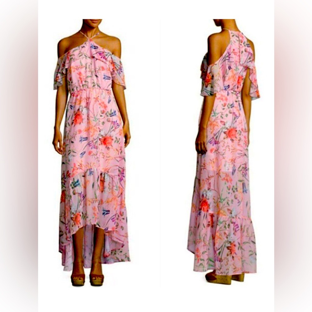 Bella & Sky Pink Floral Maxi Dress Size Petite Large